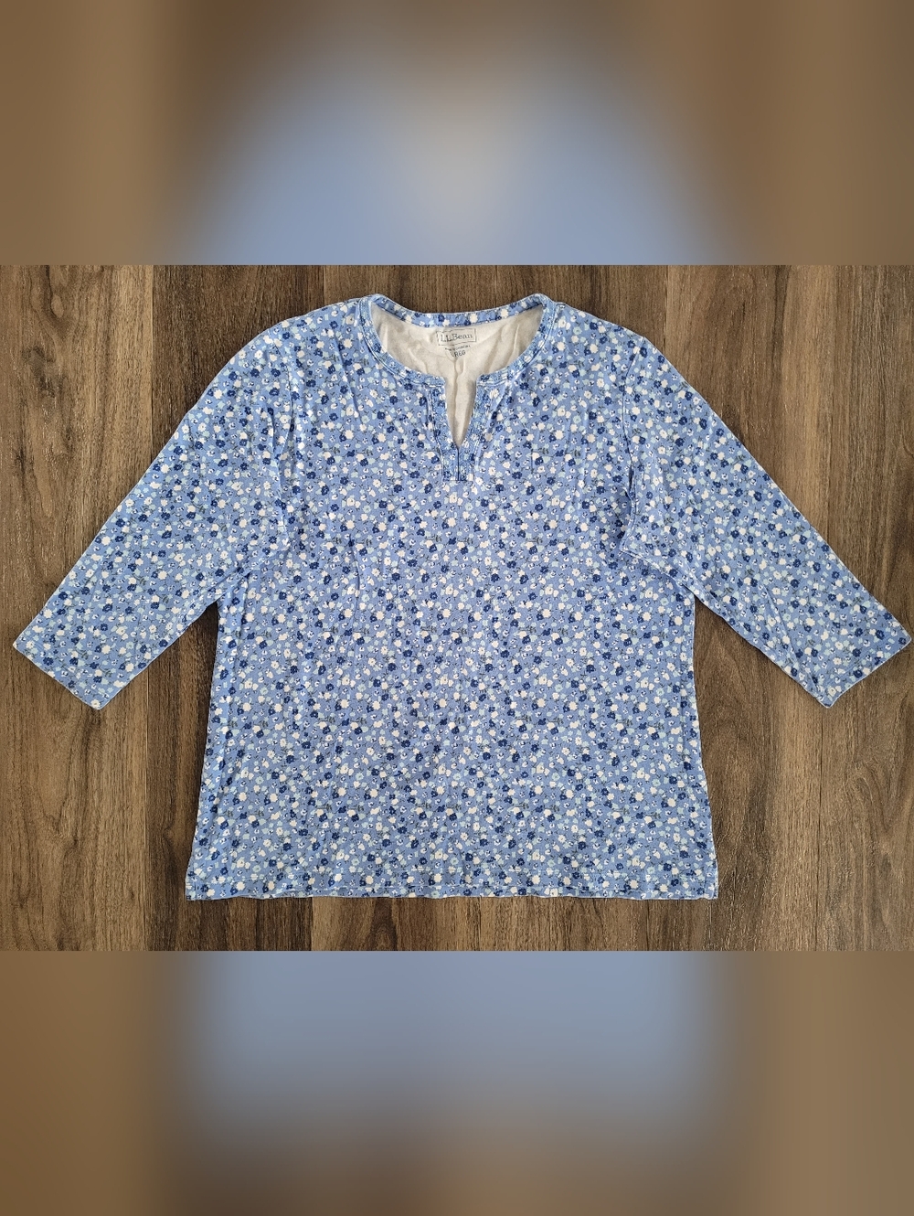 L.L. Bean Blue Floral Henley Women's Top
